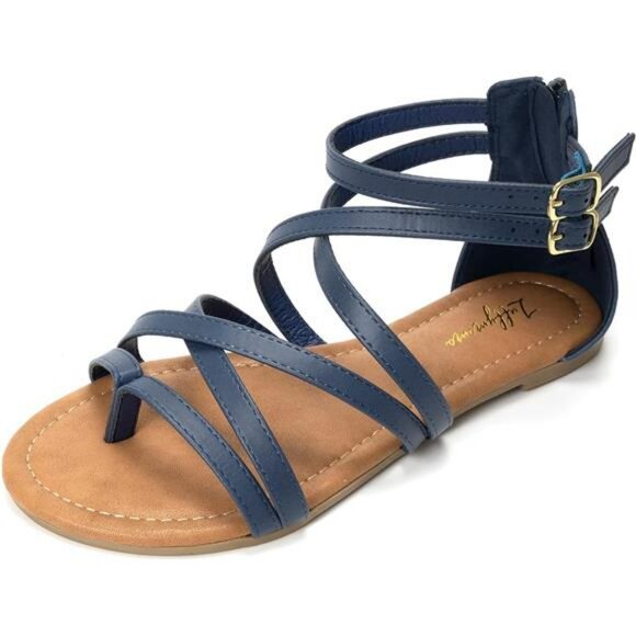 Womens gladiator sandals flat strappy fisherman thong summer slip on shoes - Picture 1 of 6